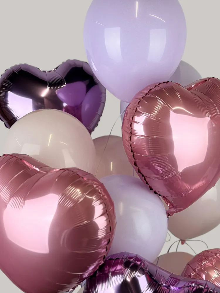 Lavender, purple and cream foil balloon cluster with heart-shaped accents — Floritta
