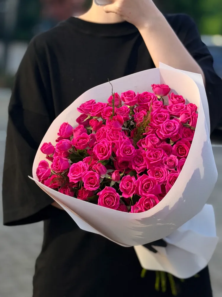 Charmingly pink and red rose bouquet