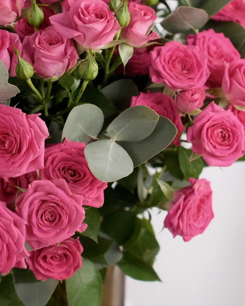 Majestic pink spray roses bouquet with eucalyptus