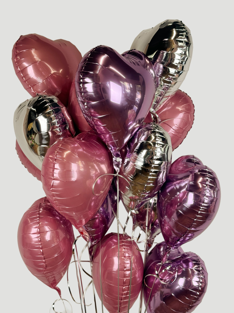 Luxe heart and round foil balloons in mauve, rose and gold — Floritta