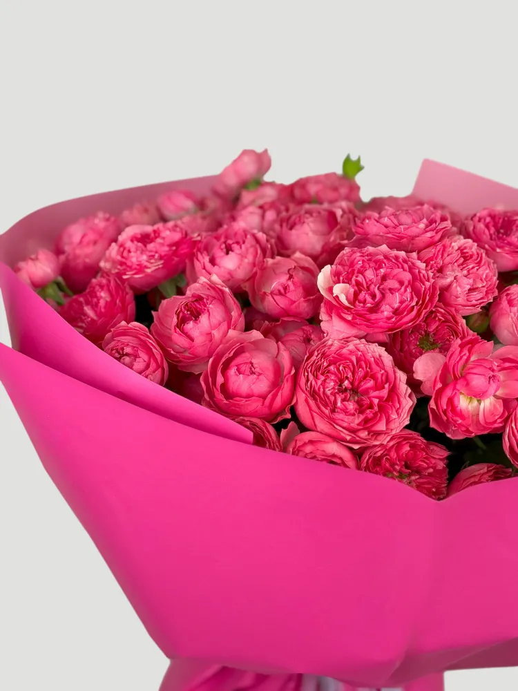 Close-up of voluminous cerise garden roses in hot pink paper — Floritta
