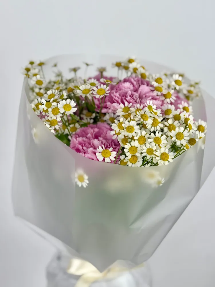 Lush pink carnations with white daisy flowers — Floritta