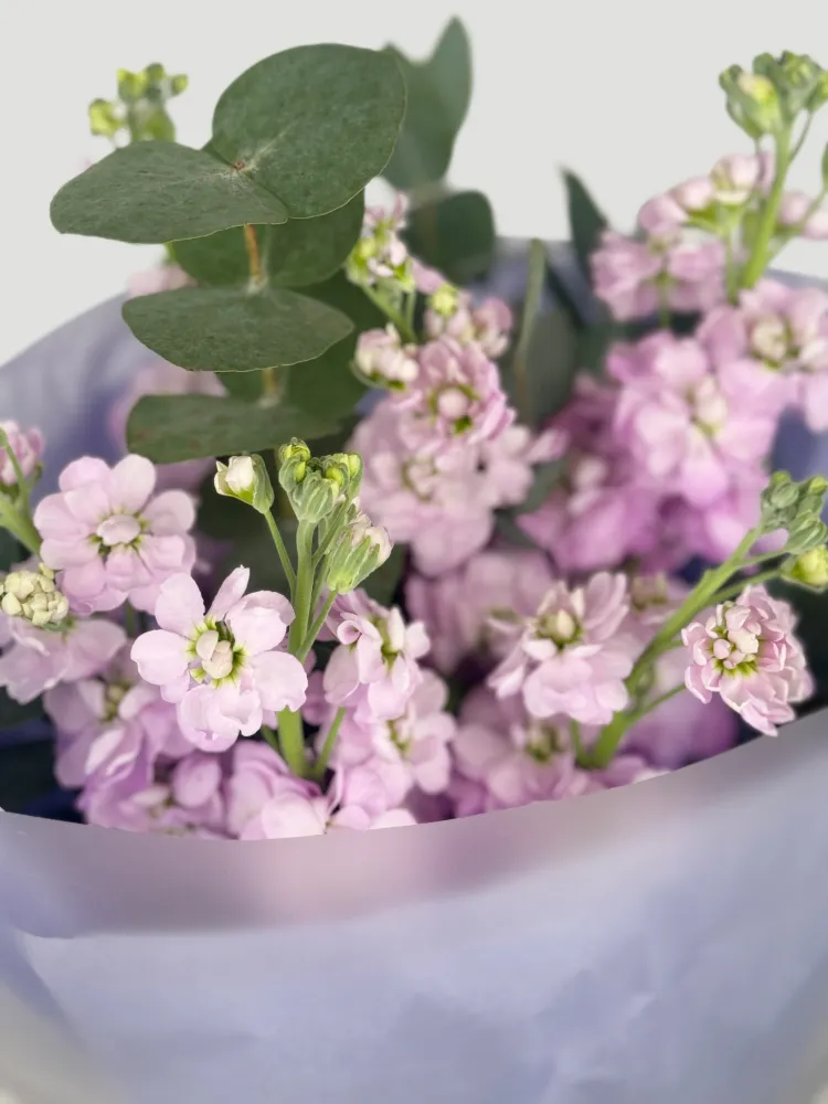 Lilac matthiola & eucalyptus bouquet