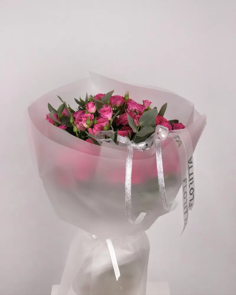 Superbly pink rose and eucalyptus bouquet