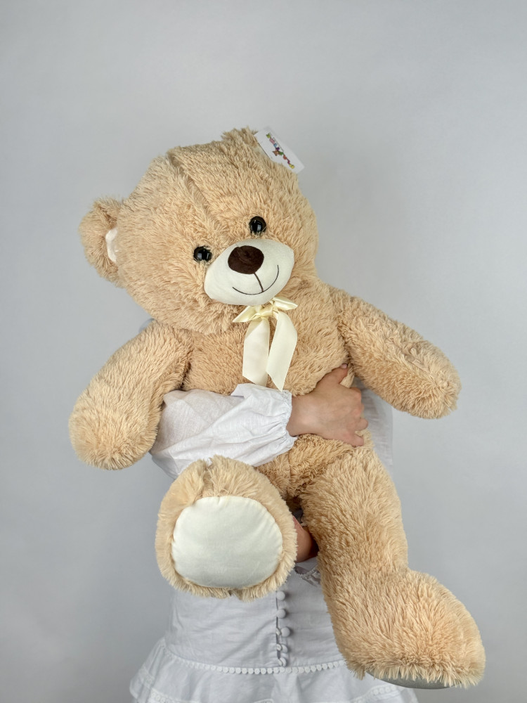 Cuddly cream teddy bear with ivory ribbon bow — Floritta gift companion