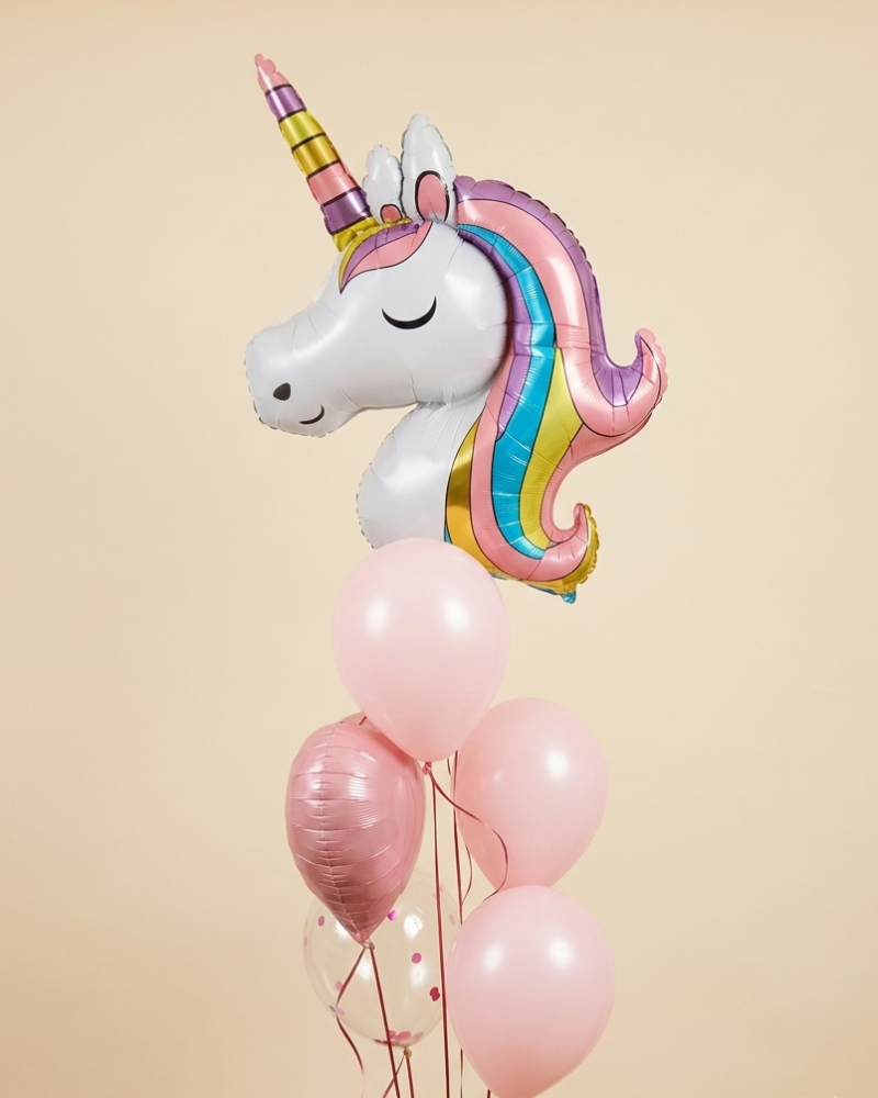 Whimsical unicorn balloon arrangement with pink balloons — Floritta