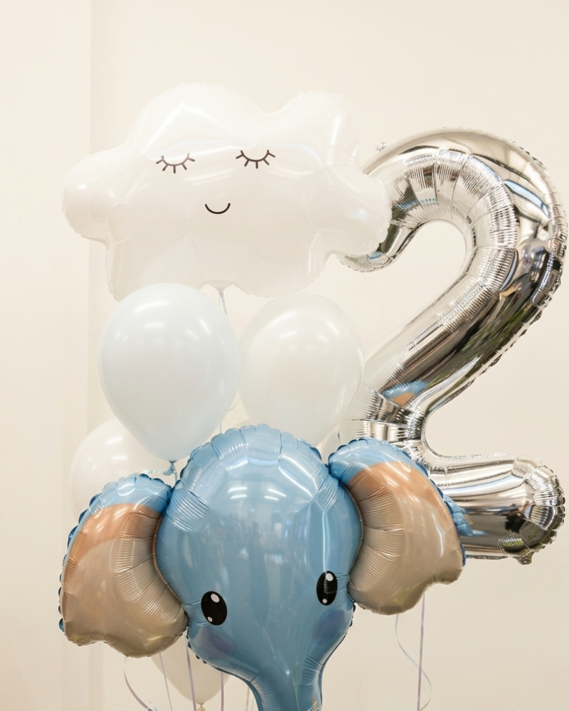 Celebratory balloon bouquet with smiling cloud and elephant design — Floritta