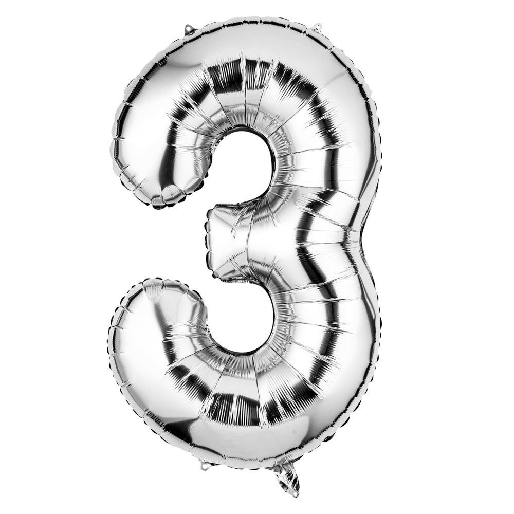 Silver number 3 foil balloon — Floritta