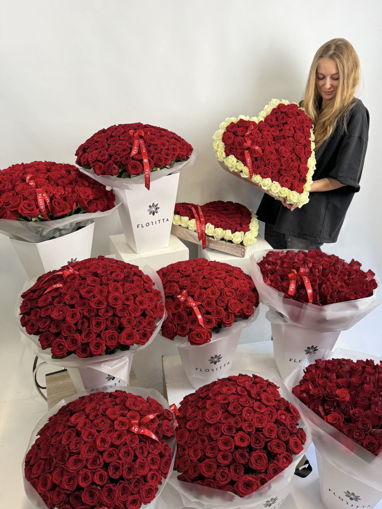 Luxe red and cream rose dome arrangements in Floritta white hat boxes — premium gift