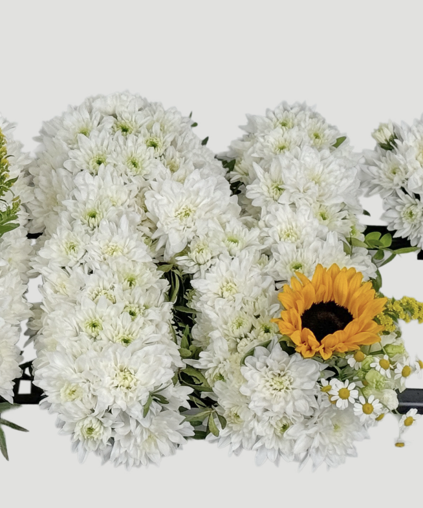 Tribute letters in white & sunshine