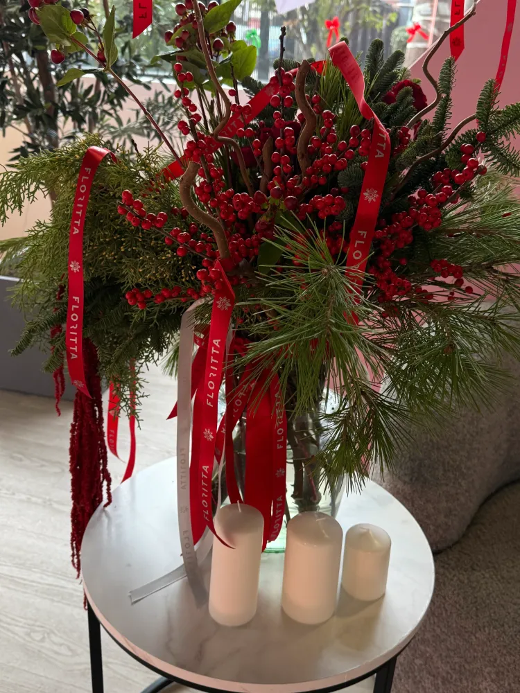 Red velvet Christmas arrangement