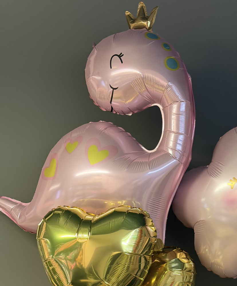 Princess dino & golden hearts (6 balloon helium inflated)