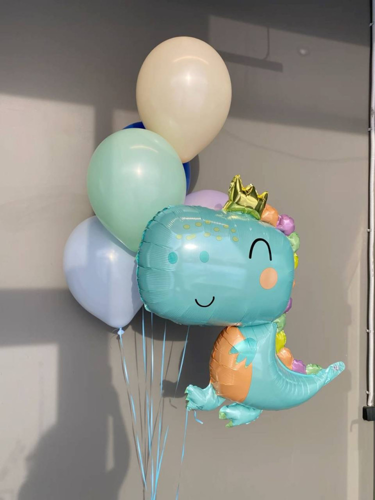 Turquoise dinosaur character balloon bunch with latex balloons — Floritta