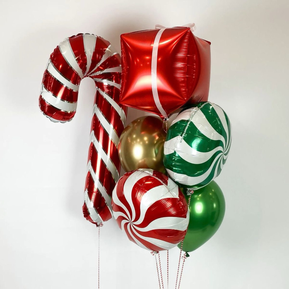 Festive red, white and green helium balloon bouquet with candy cane design — Floritta