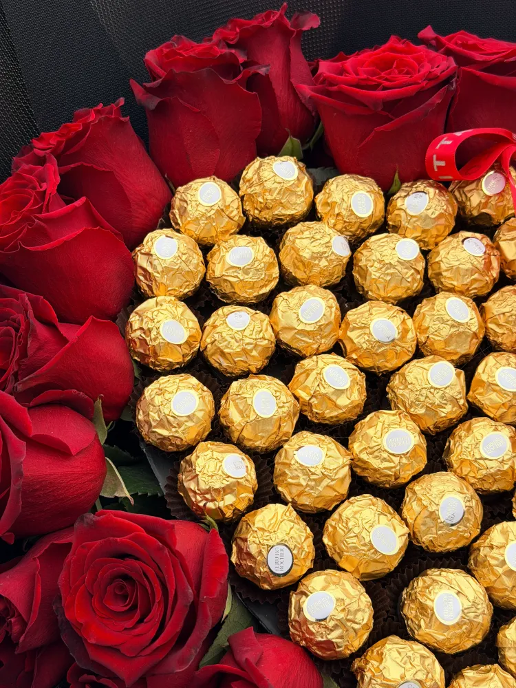 Golden heart of roses with Ferrero