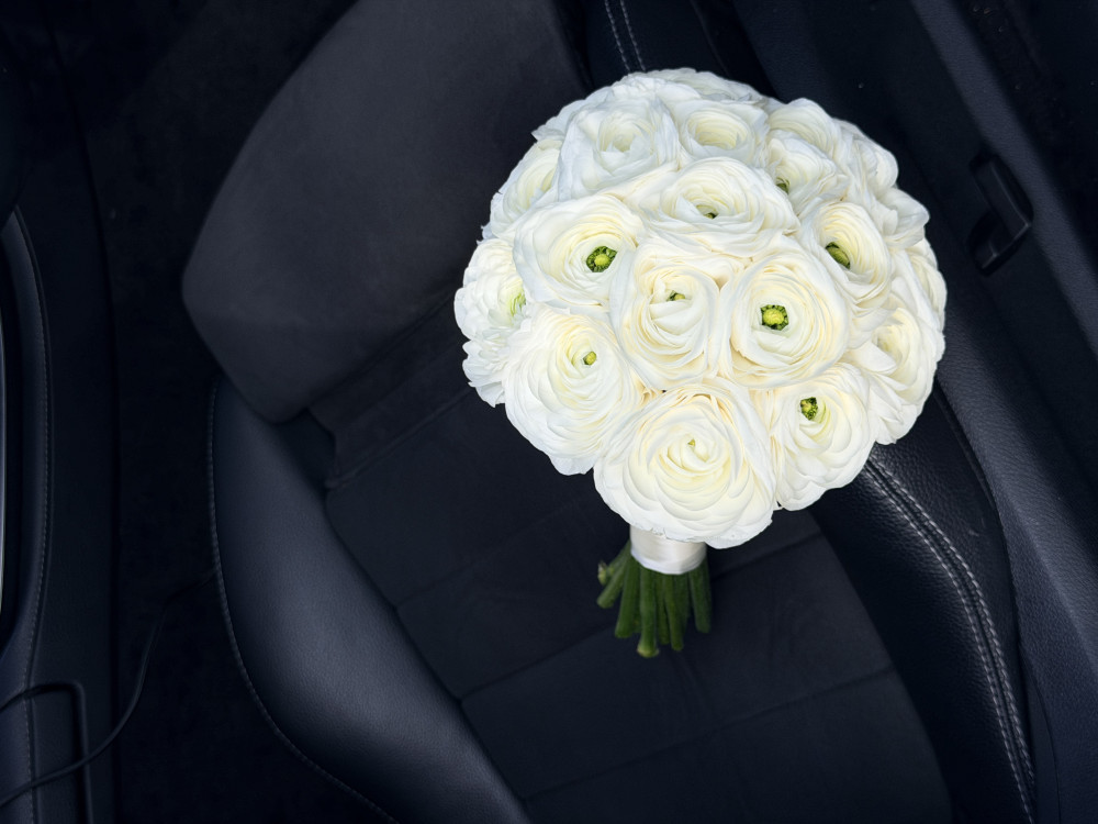 White ranunculus bridal bouquet