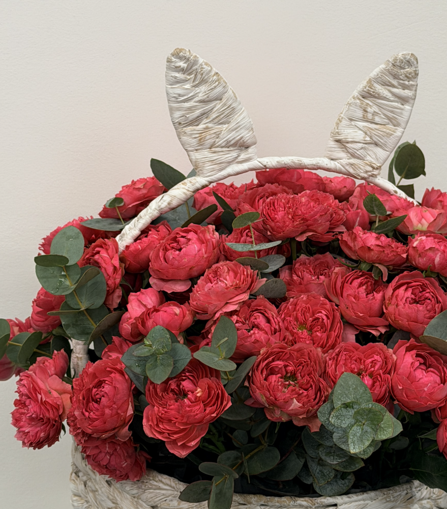 Deep love bloom basket (peony spray roses)