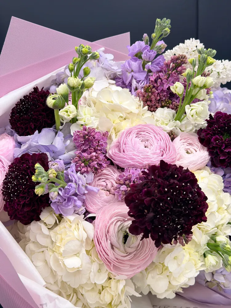 Velvet & veil (hydrangeas, ranunculus & delphinium)