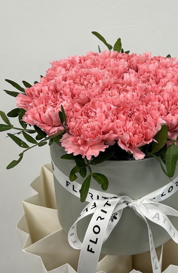 Pink whisper box (pink carnations)