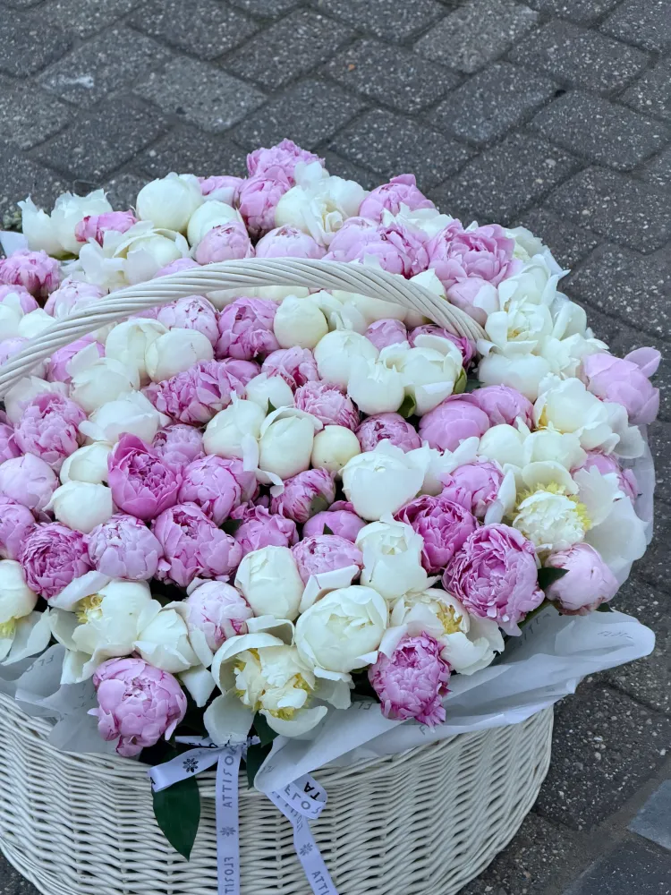 120 pink & white peony basket