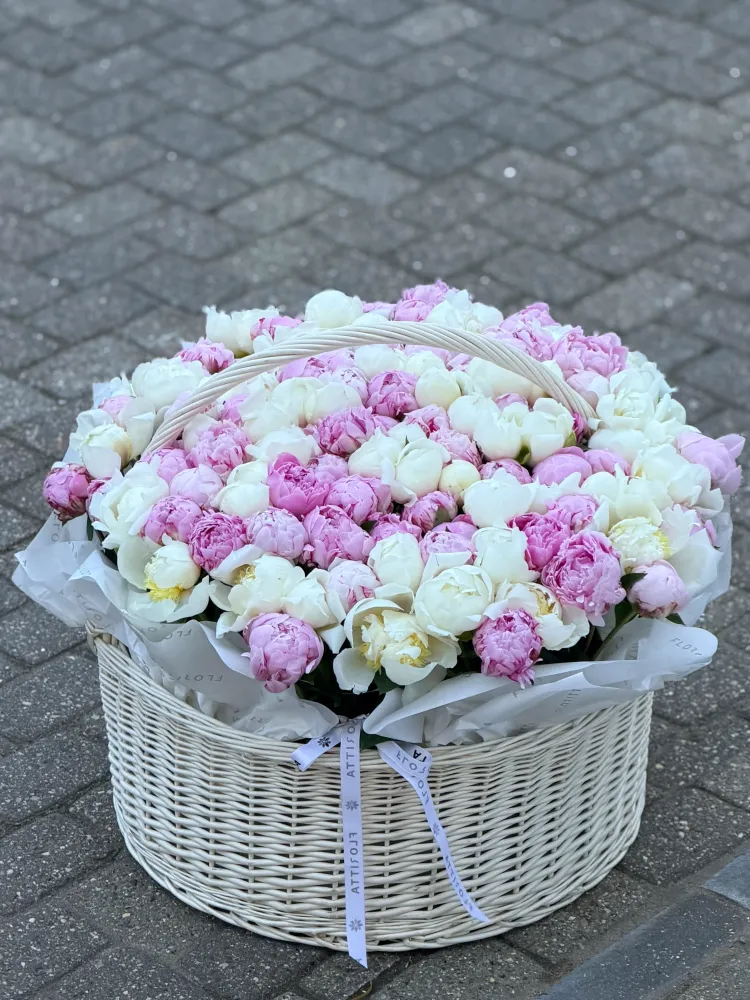 120 pink & white peony basket