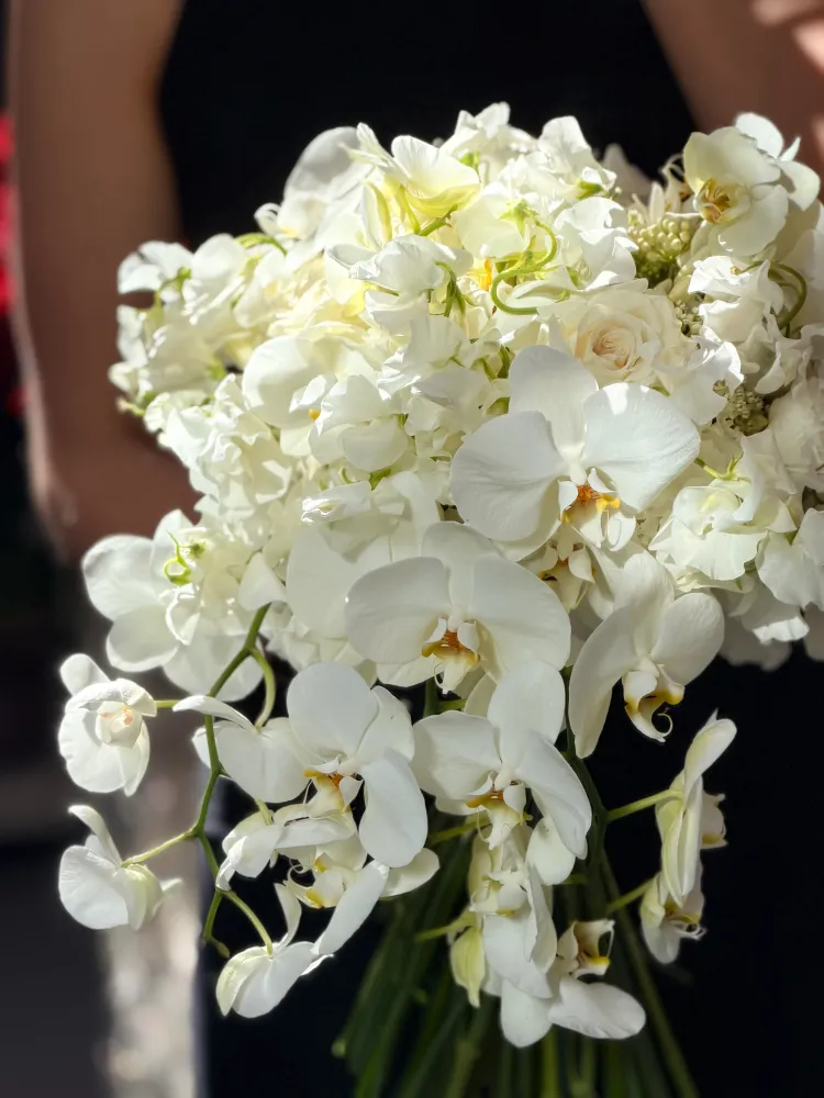 White orchid cascade bridal bouquet 