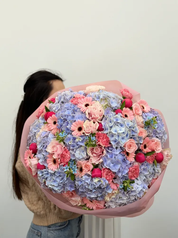 Bluebell & Blush (hydrangeas, roses & gerberas)