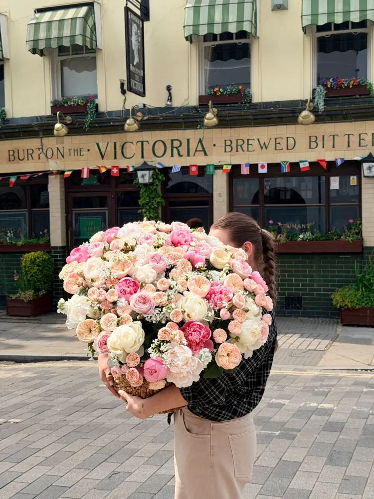 Garden gate basket (garden roses, peonies, peony roses)