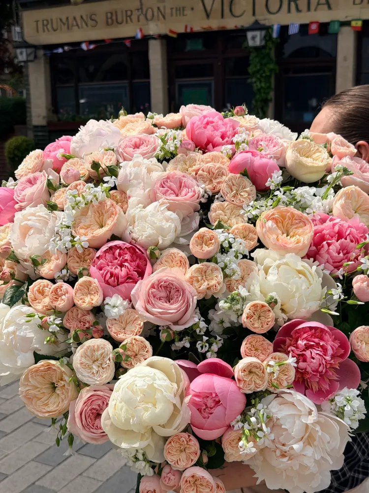 Garden gate basket (garden roses, peonies, peony roses)