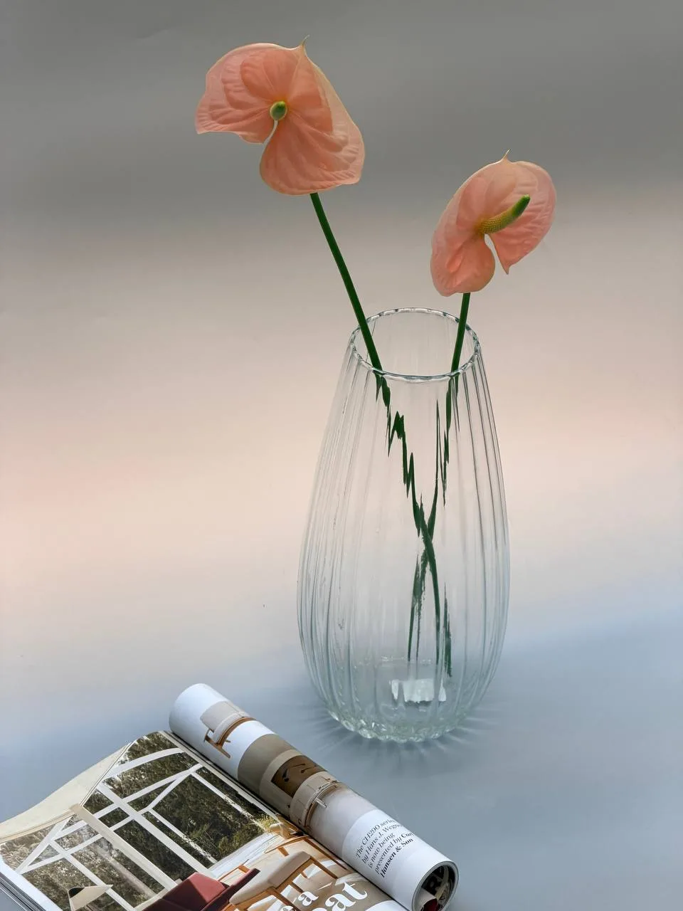 Fluted clear glass vase 37cm