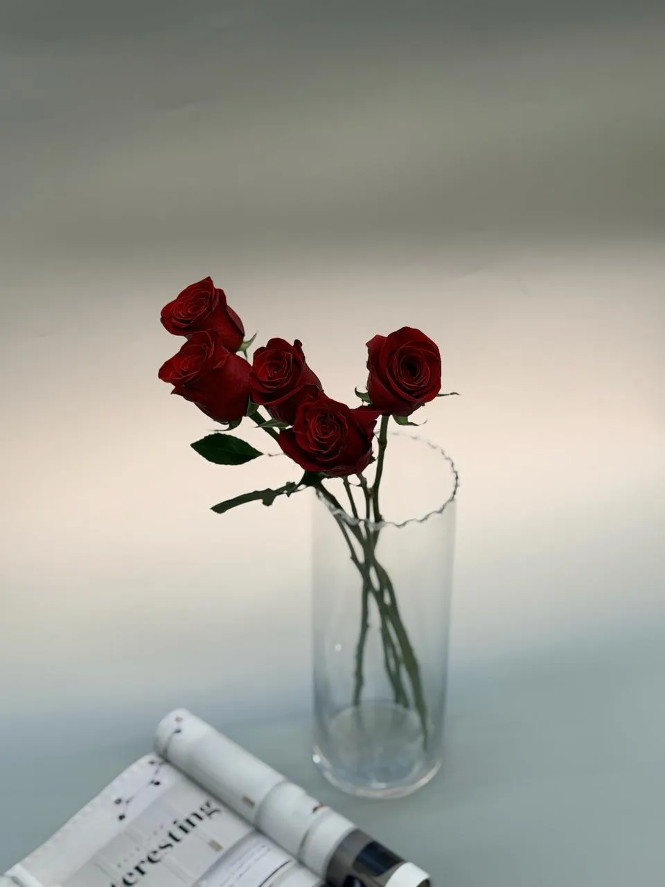 Clear glass cylinder vase 34cm