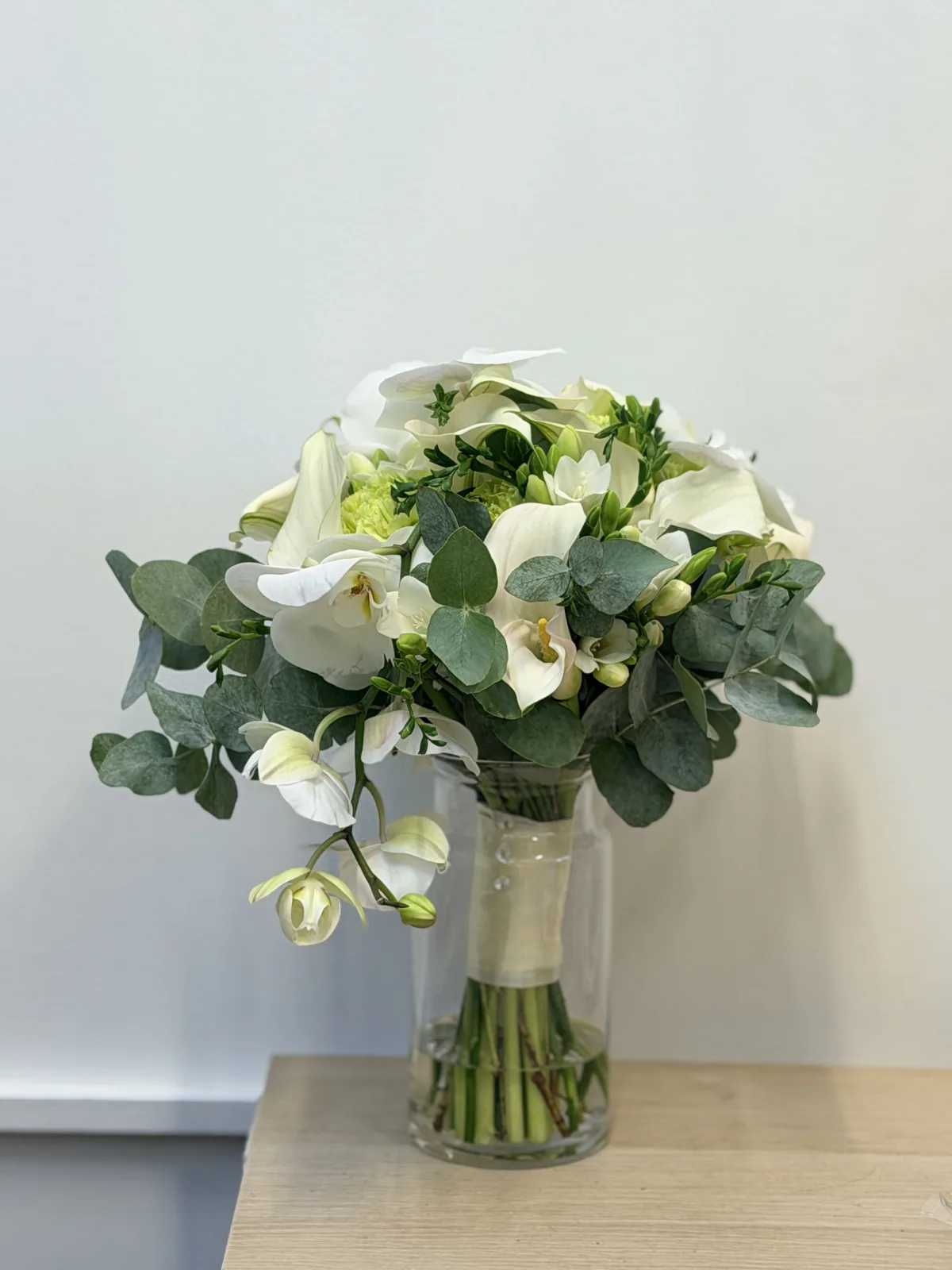 Ivory orchid & eucalyptus bridal bouquet
