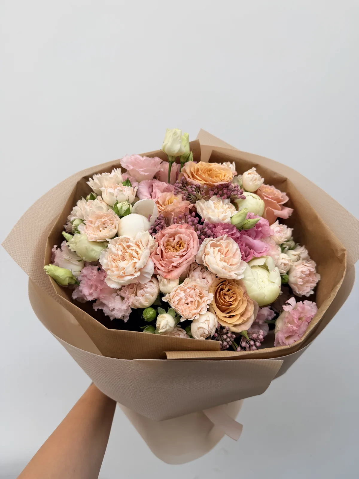Pistachio blush bouquet (hydrangeas, roses & lisianthus)