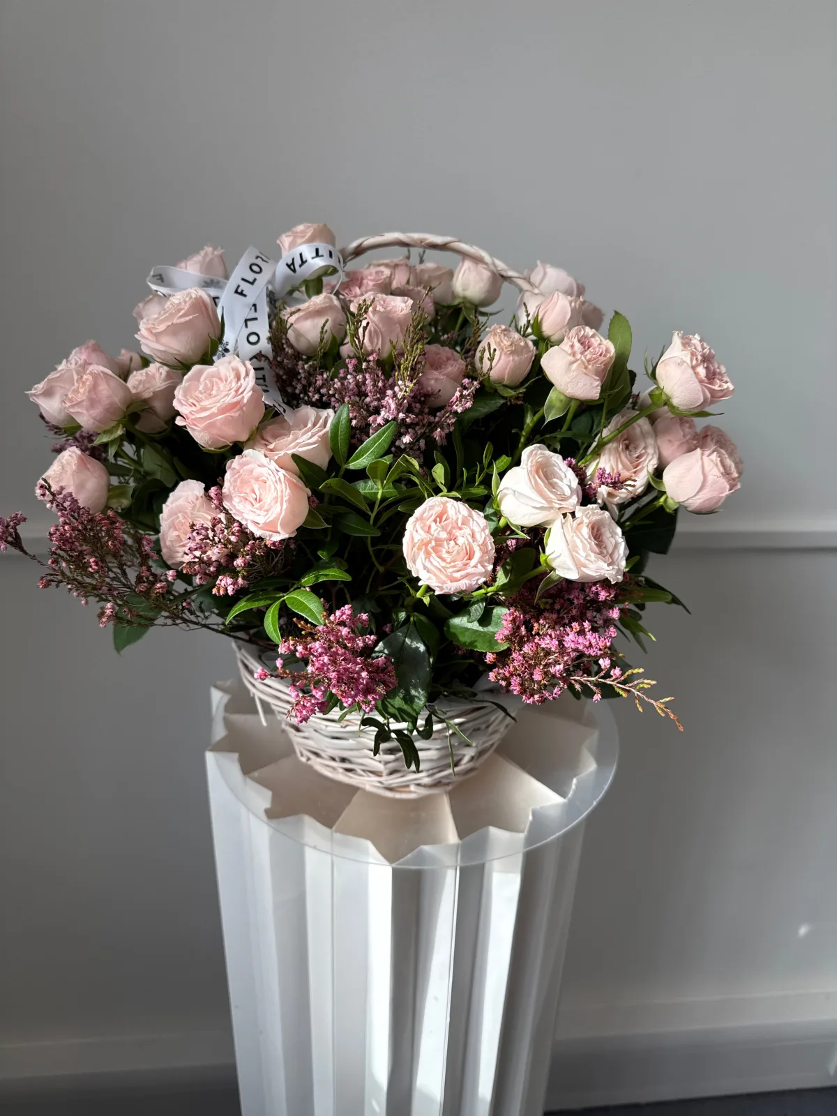 Ballerina blush spray rose basket