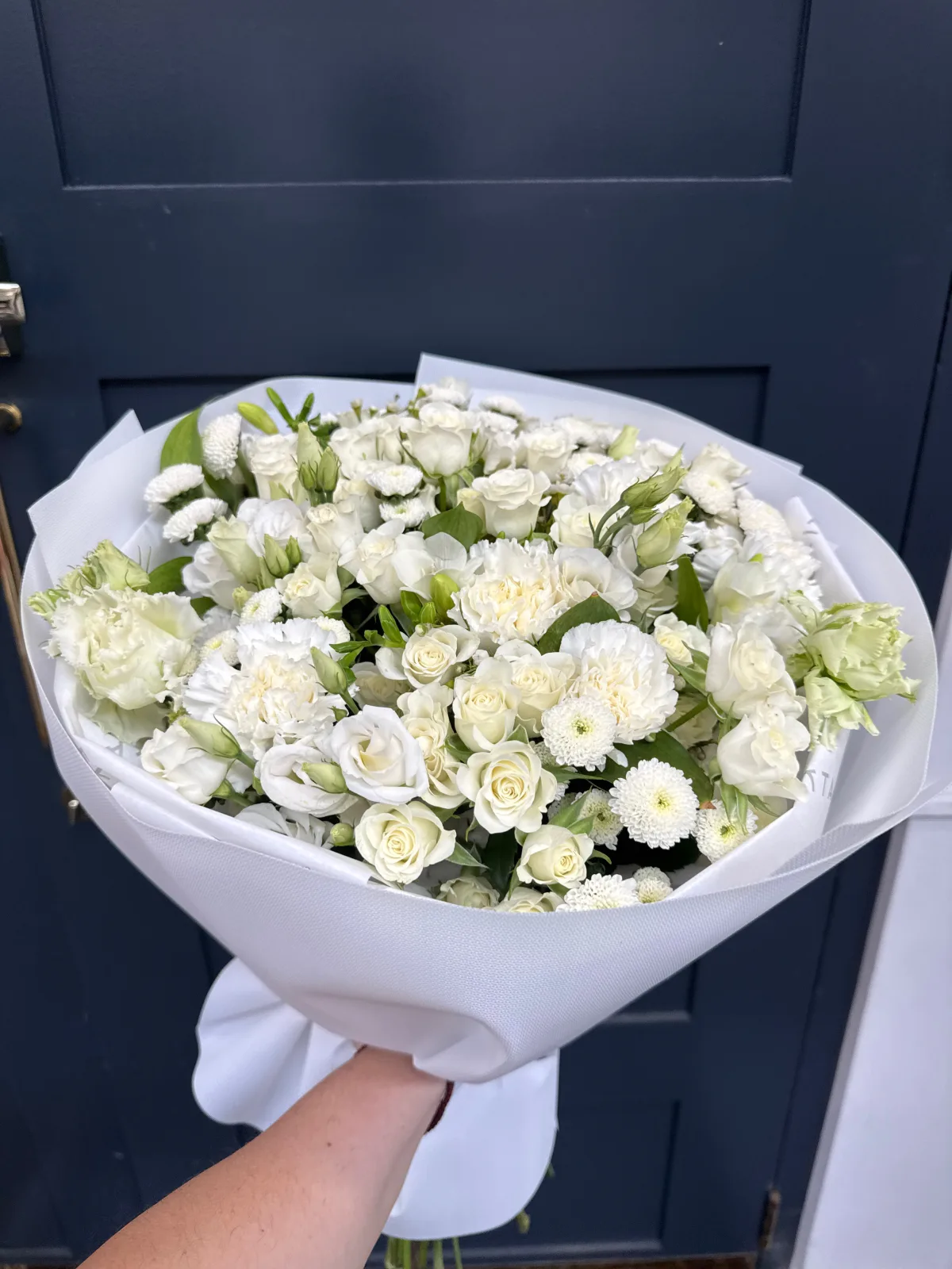 White bloom armful (spray roses, lisianthus, carnations)