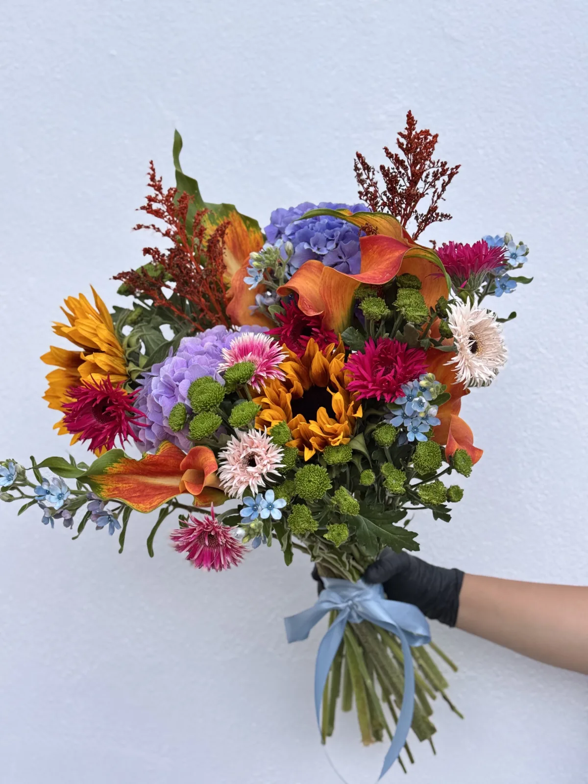 Harvest jewel bouquet (sunflowers, callas, hydrangea, gerberas)