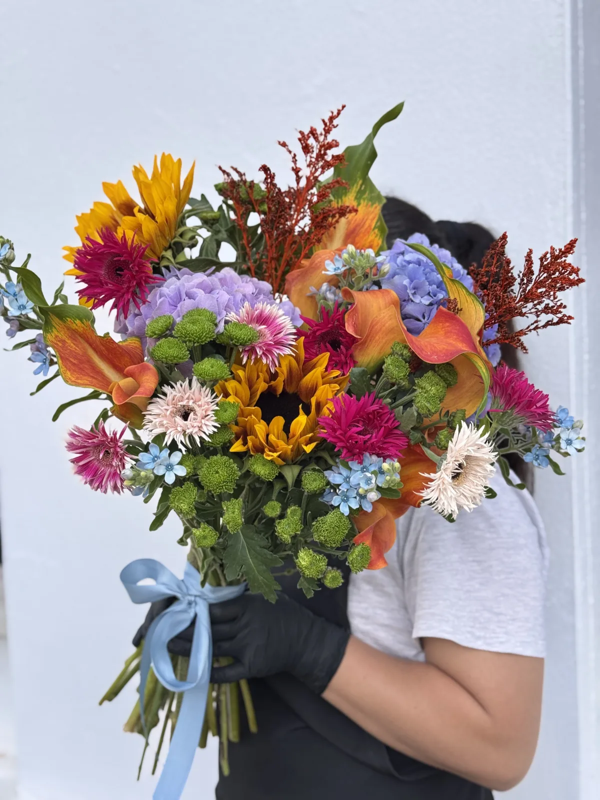 Harvest jewel bouquet (sunflowers, callas, hydrangea, gerberas)