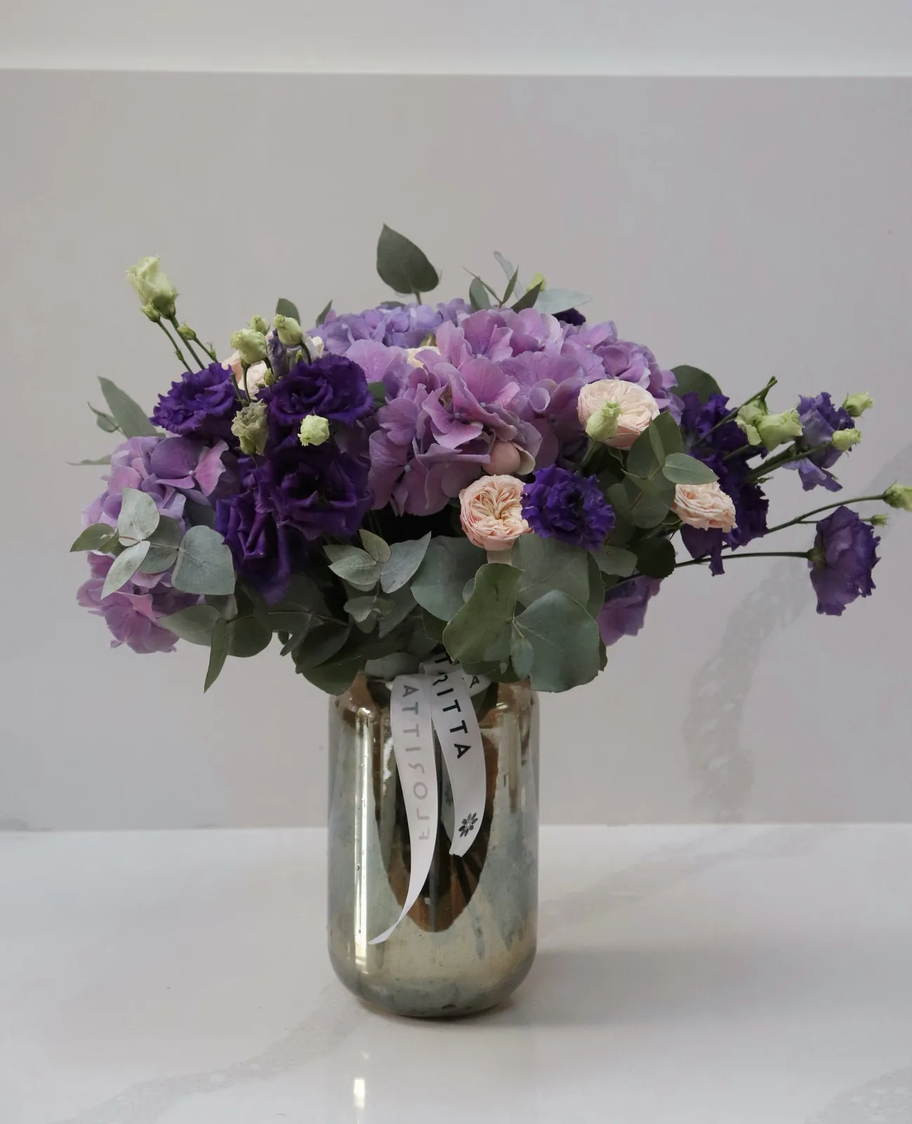 Purple velvet bouquet with vase